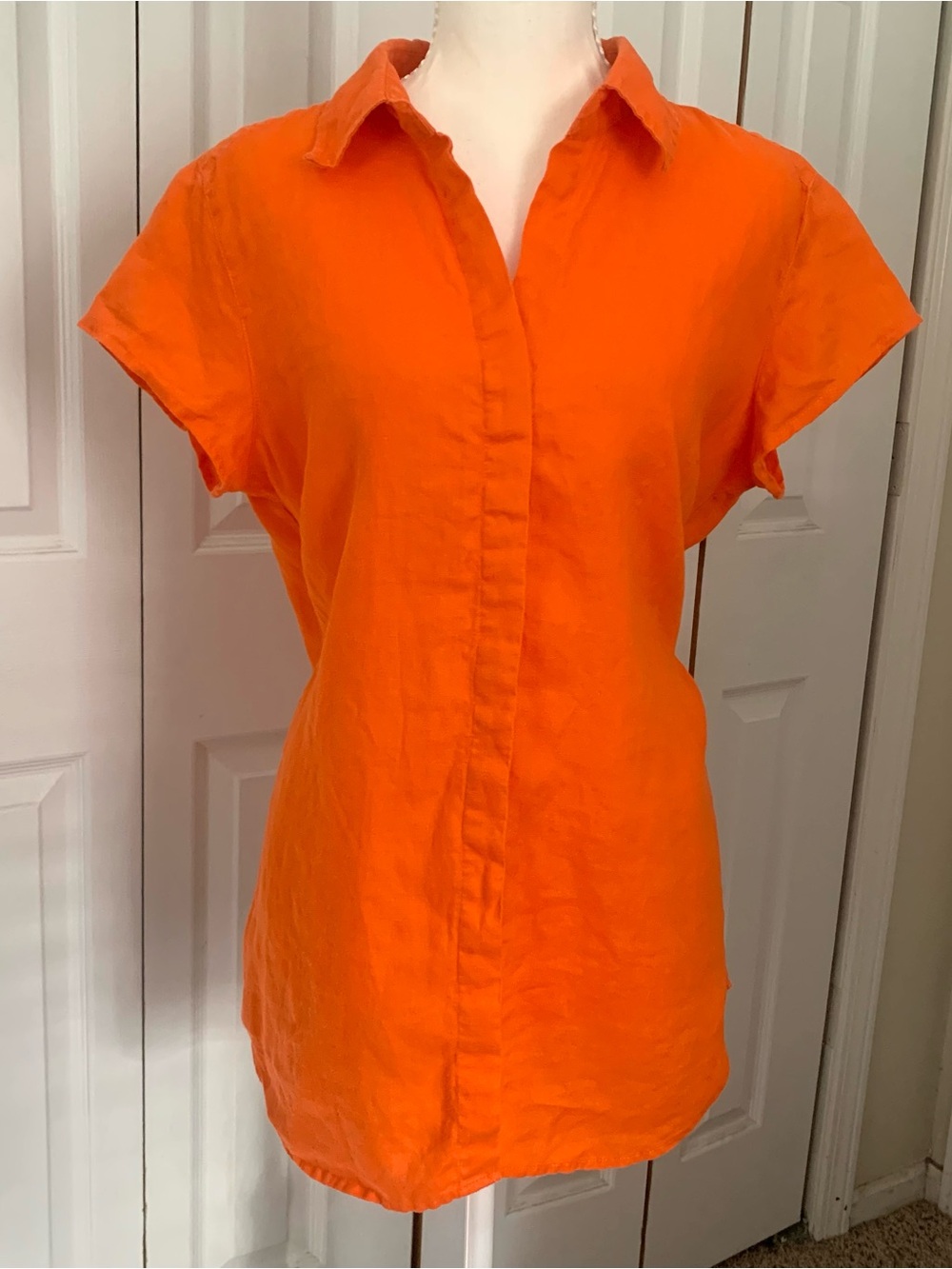 Richard Malcolm Irish Linen Top Bright Orange Fall Spring Short Sleeve V-Neck XL